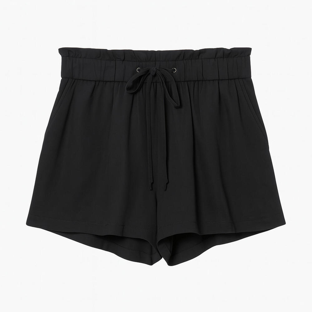 Kersh Womens Medium Black High Waist Drawstring Shorts Rayon Cinch Waist KS19500